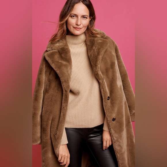Ann Taylor Jackets & Blazers - Ann Taylor Brown Faux Fur Coat Size L
